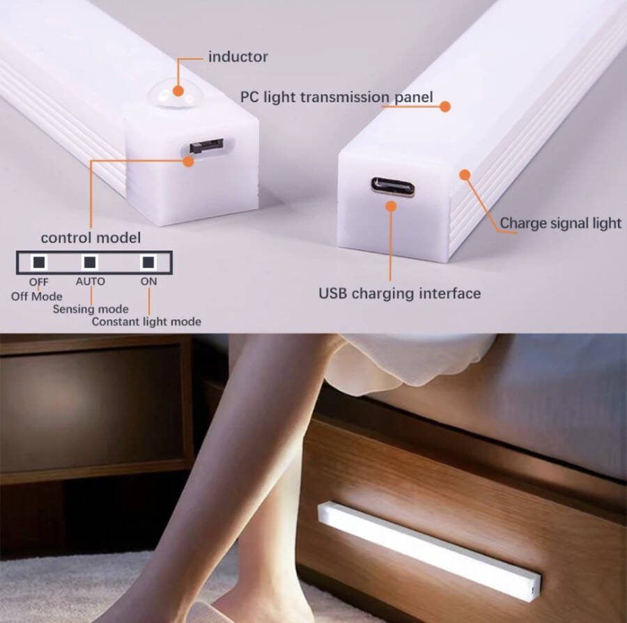 2Pc Mini Draadloze Oplaadbare Led Bewegingssensor Kast Licht-Ideaal Voor Kast Keuken Kledingkast Trap-Batterij Werkende Nacht 10 cm
