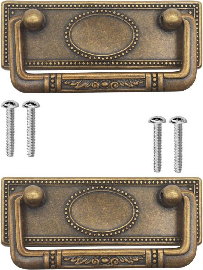 2x antieke meubelgrepen inklapbaar ladegrepen kastgrepen klapgrepen voor kisten kasten commodes antiek brons messing design 95 x 41 mm set van 2
