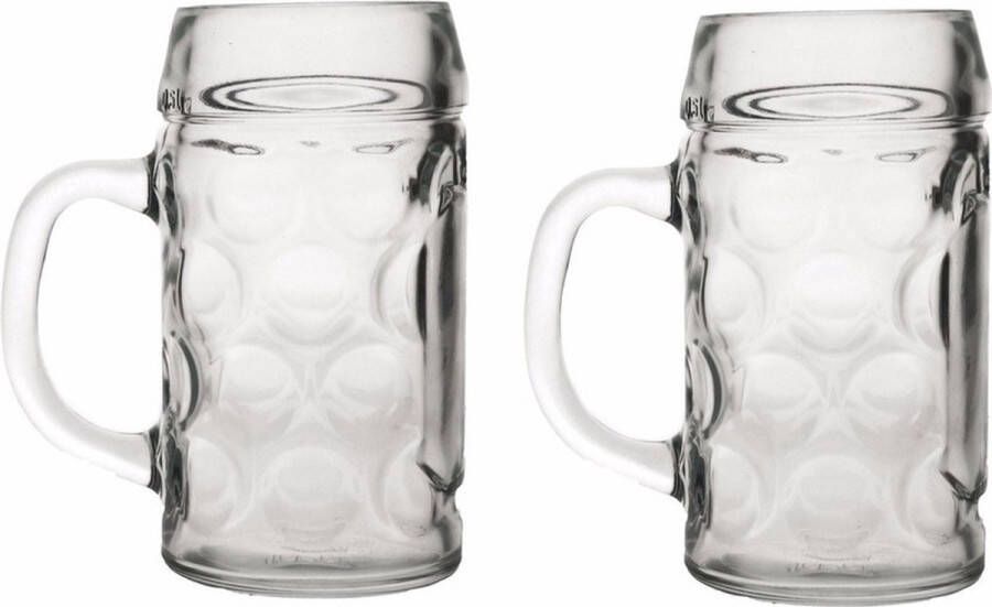 Merkloos Sans marque Oktoberfest 2x Bierpullen Bierglazen van 1 liter Oktoberfest bierglazen Bierfeest bierglas