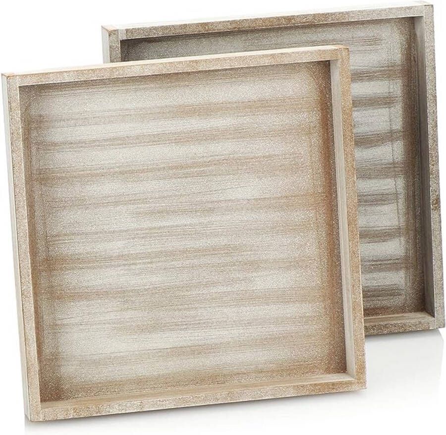 2x dienblad van hout vintage dienblad in witte kalklook shabby chic houten dienblad geschikt voor dagelijks gebruik en geweldige decoratie (25x25 + 25x25)