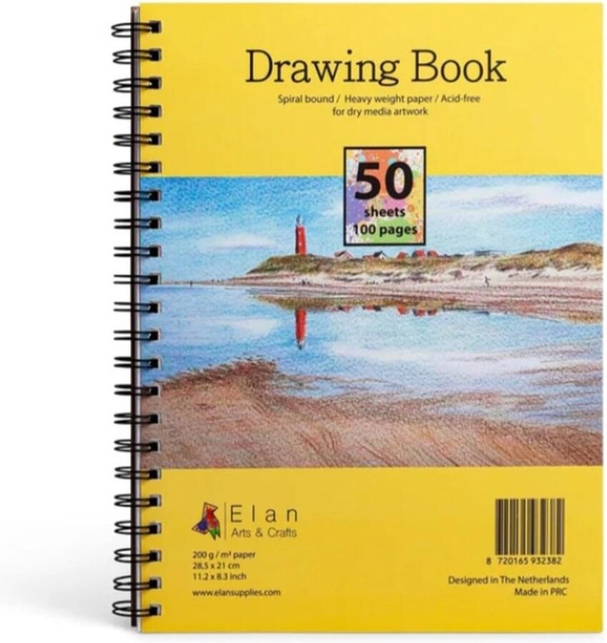 2X Elan Tekenboeken A4 50 vellen 200 g m² elk glad papier tekenboek A4 tekenblok A4 tekenblok spiraalbinding tekenpapier professioneel tekenboek