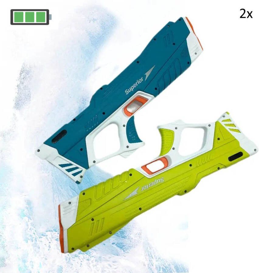 2x Elektrisch waterpistool met Accu Automatisch waterpistool Zomer pret Schiet tot 10 meter Watergun Vult automatisch Waterpistool Schiet automatisch 330ML Met accu en oplader Blauw en Groen