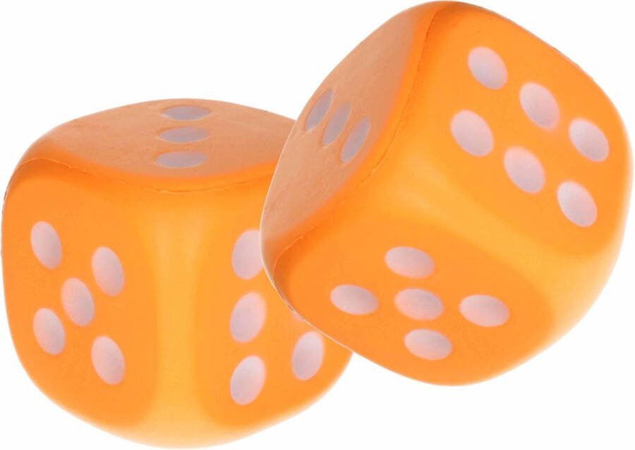2x Grote foam dobbelsteen dobbelstenen oranje 12 cm Dobbelspellen Spelletjes met dobbelstenen