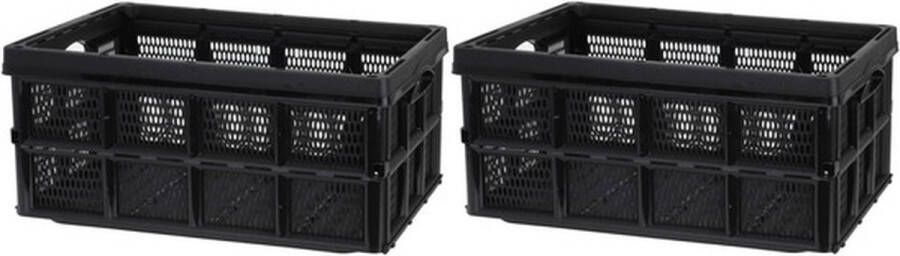 Merkloos Sans marque 2x Grote zwarte inklapbare boodschappenkrat opbergkrat 60 cm Vouwkratten boodschappenkratten Krat voor boodschappen
