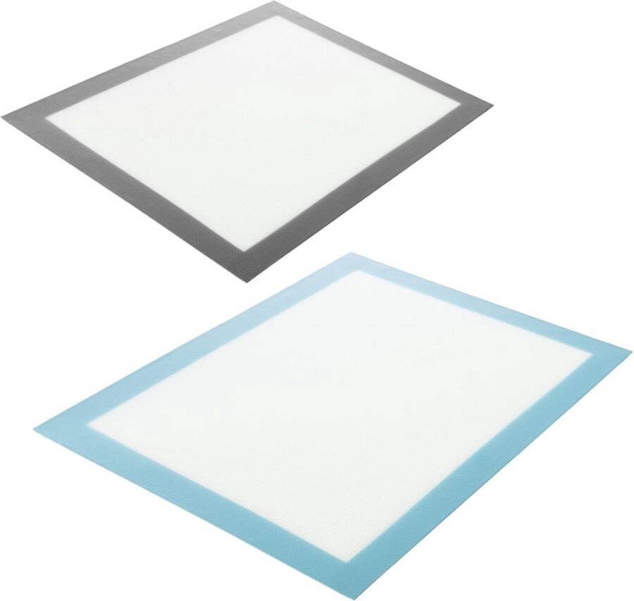 2x herbruikbare siliconen bakmat permanent oven bakmat tot 220 °C beide zijden gecoat 30 x 40 grijs-blauw (2 stuks)
