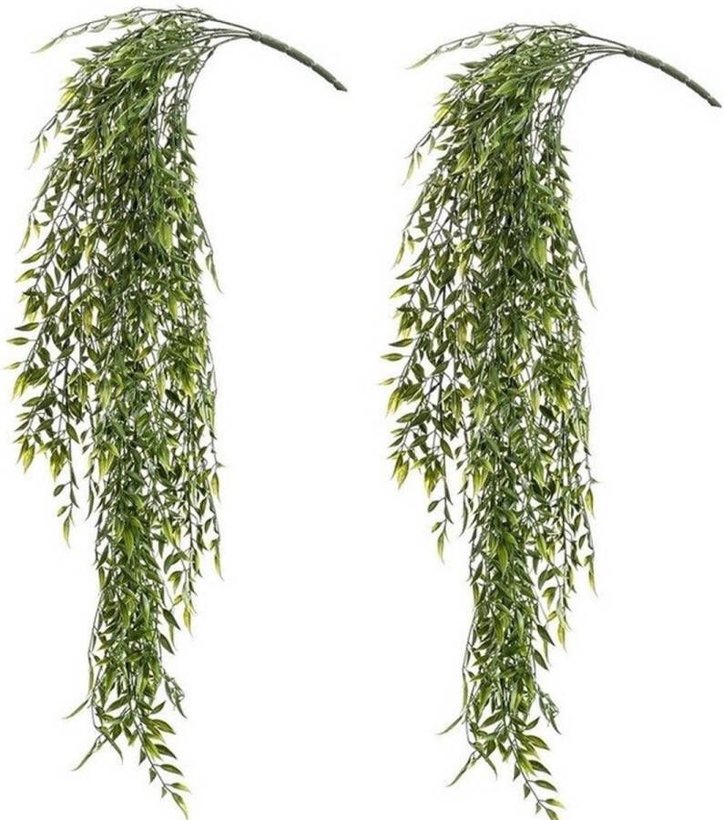 Emerald 2x Groene Bamboe kunstplant hangende tak 80 cm UV bestendig Kunstplanten