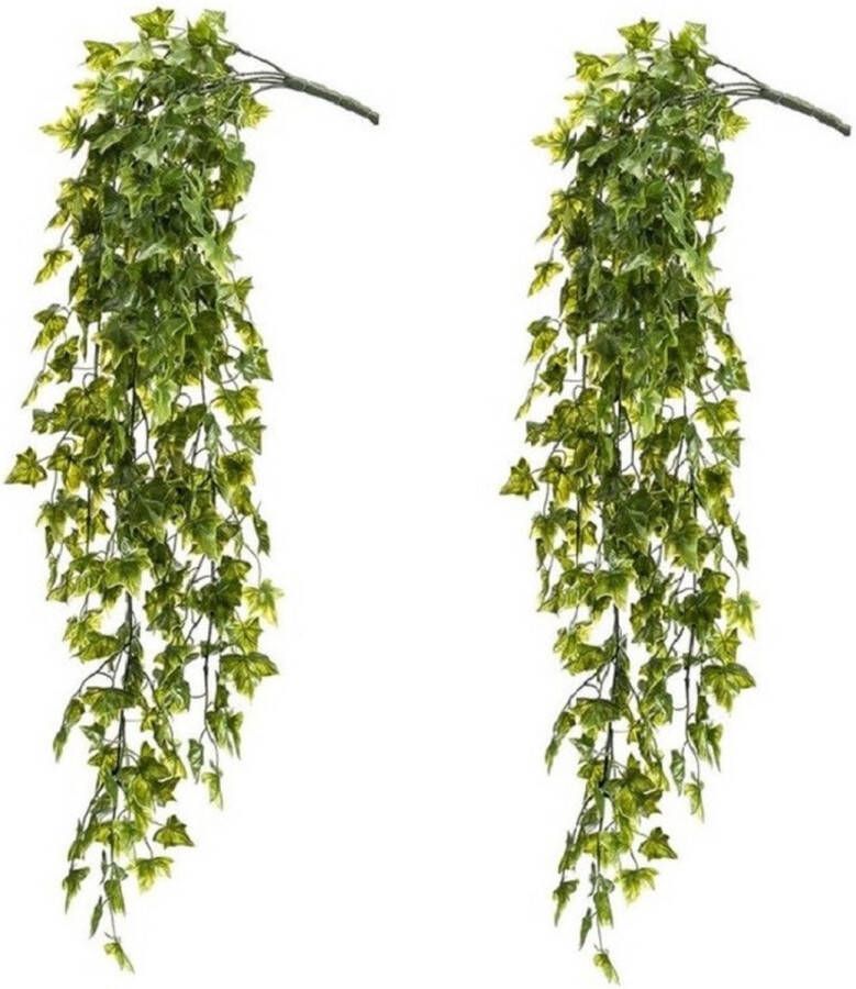 Merkloos 2x Groene Hedera Helix kunstplant hangende tak 75 cm UV bestendig Kunstplanten