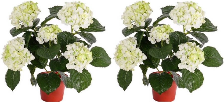 Merkloos Sans marque 2x Kunstplant hortensia plant wit groen 36 cm Kunstplanten nepplanten