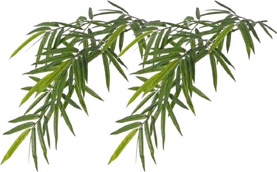 Merkloos Sans marque 2x Kunstplanten groene bamboe hangplant tak 82 cm UV bestendig Bamboetakken Kunsttak voor binnen en buiten