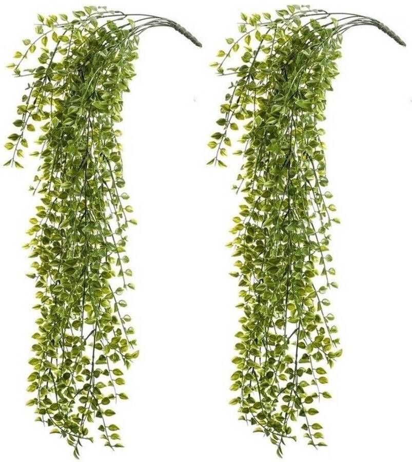 Merkloos Sans marque 2x Kunstplanten groene ficus hangplant tak 80 cm UV bestendig Nepplanten neptakken Ficus klimop