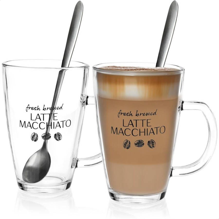 2x latte macchiatoglas latte macchiatoglazen met lepels koffieglazen met handgrepen drinkglazen voor thee koffie cacao