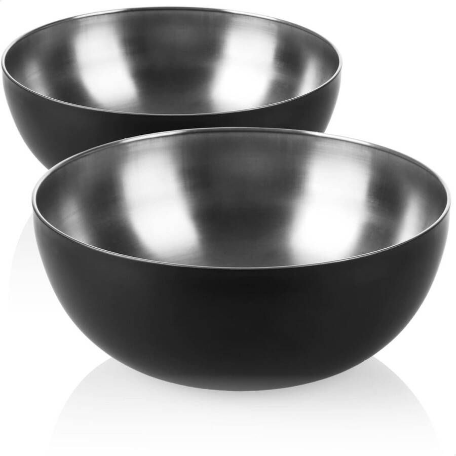 2x mengkom van roestvrij staal met zwarte buitencoating als slakom fruitschaal of gewoon als decoratieve schaal te gebruiken. (2 stuks Ø 24 cm zwart)