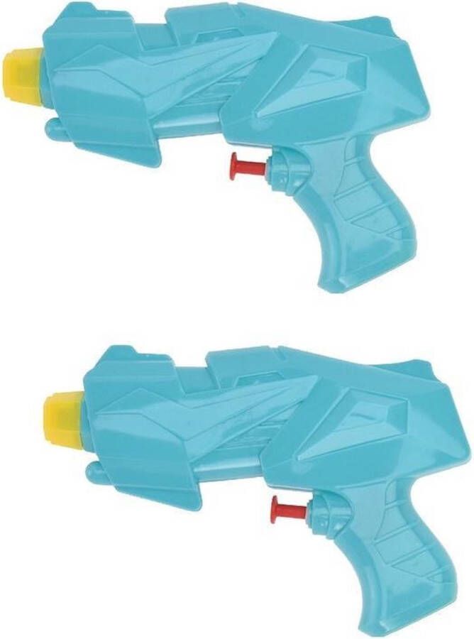 2x Mini waterpistolen waterpistool blauw van 15 cm kinderspeelgoed waterspeelgoed van kunststof kleine waterpistolen