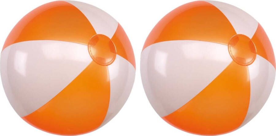 2x Opblaasbare strandballen oranje wit 28 cm speelgoed Buitenspeelgoed strandbal Opblaasballen Waterspeelgoed