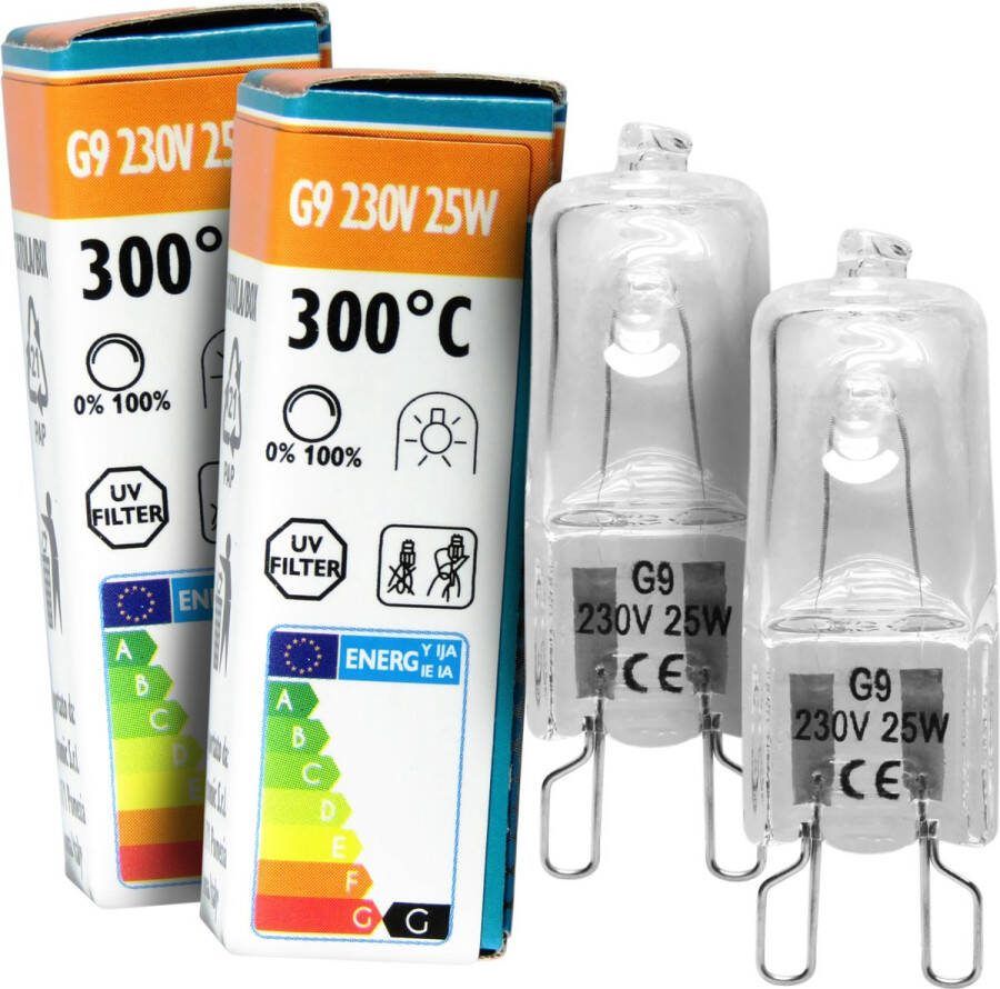 2x Ovenlampje G9 230V 25W 300°C halogeenlamp voor oven en magnetron 25 watt ovenlamp 300 graden