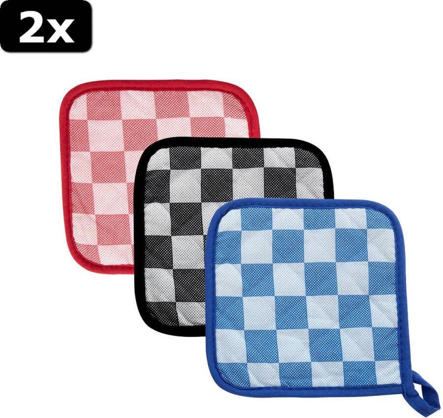 2x Pannenlap 17x17cm katoen ruit rd bl zw