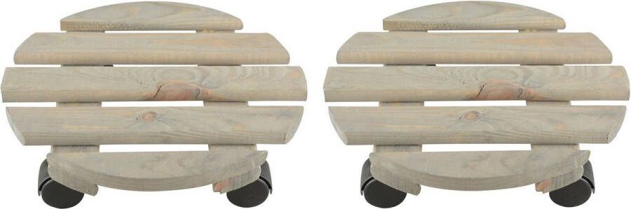 Merkloos Sans marque 2x Plantenonderzetter multiroller vurenhout 28 cm 100 kg Woonaccessoires decoratie houten planken trolley voor kamerplanten