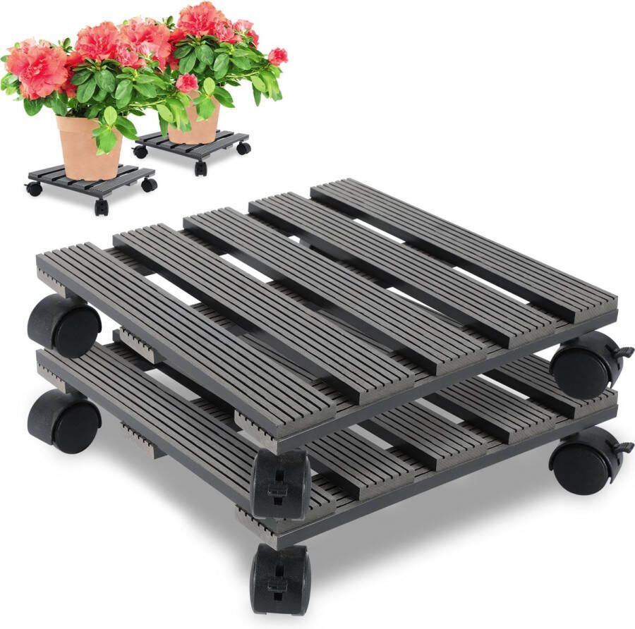 2x Plantentrolley Plantenroller Draagkracht tot 80 KG Plantenwagen Houder met wieltjes planten trolleys Vierkant Grijs