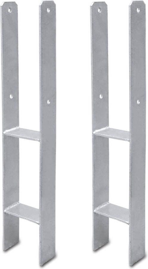 2x Post Support Voetstukken Paalhouder H-paalsteun verzinkt 600MM-paalsteun houtbescherming paalanker 111MM