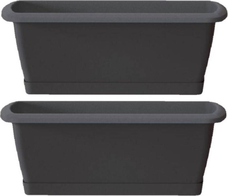 Prosperplast 2x Respana plantenbak bloembak antraciet 59 cm inclusief onderzetter Tuin decoraties