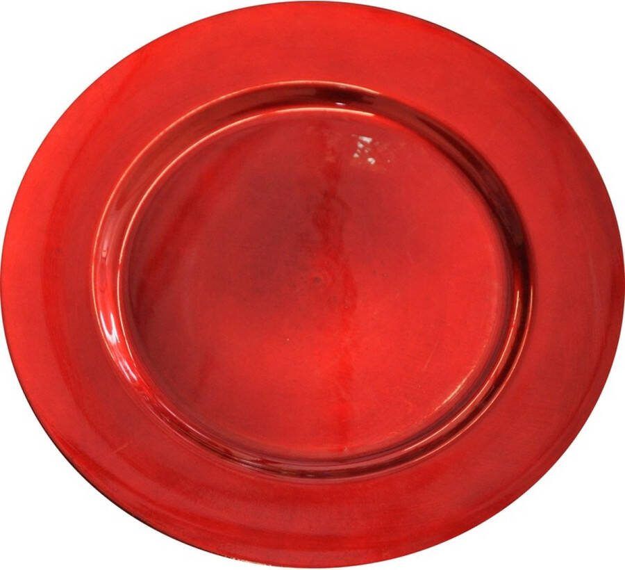 2x Ronde glanzende rode diner onderborden 33 cm Tafel dekken Kerstdiner diner
