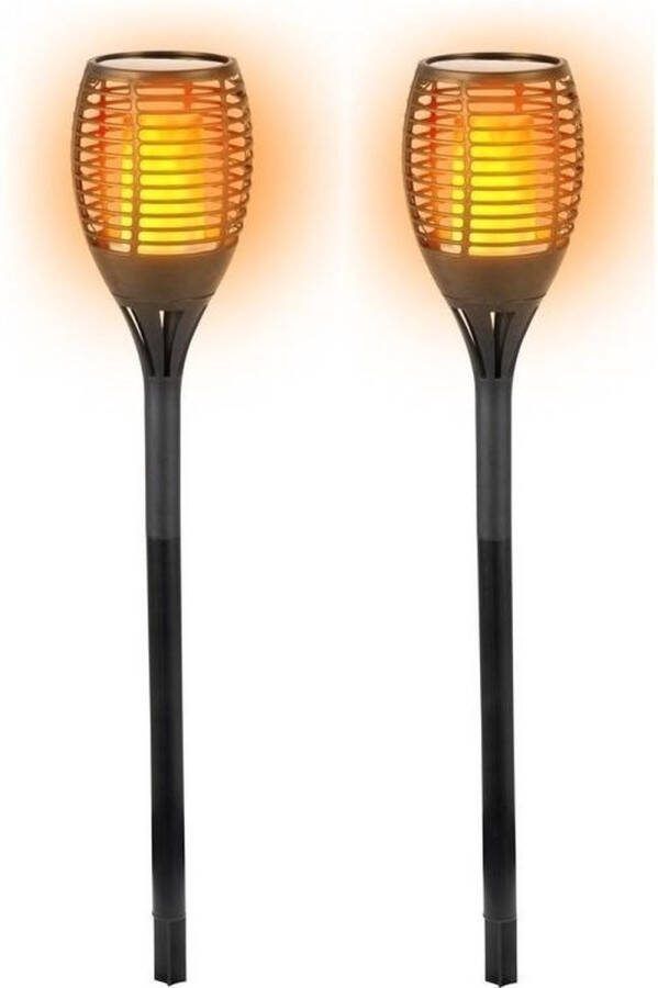 Merkloos Sans marque 2x Solar LED tuinfakkel zwart 77 cm Tuinverlichting tuindecoratie led fakkels