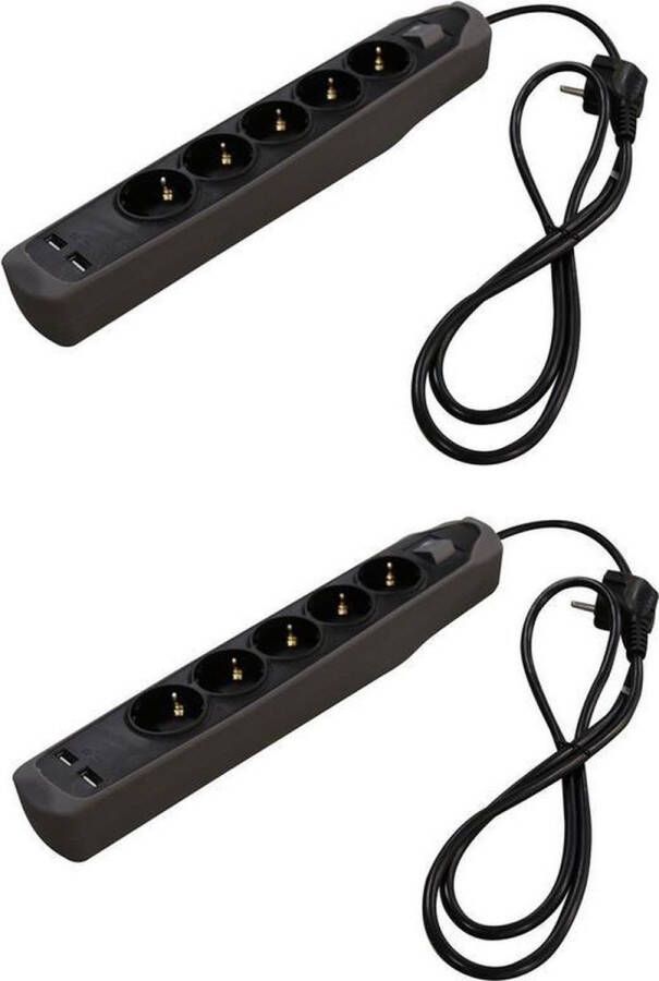 2x Stekkerdoos met 5 contacten en 2x USB 1 5 m kinderbeveiliging stekkerdozen contactdozen