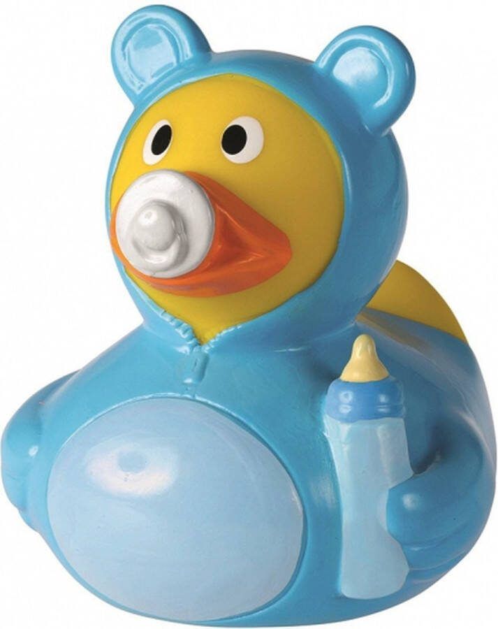 Schmoozies 2x stuks badeendje blauw hoera een baby jongen 8 cm Geboorte deco artikelen