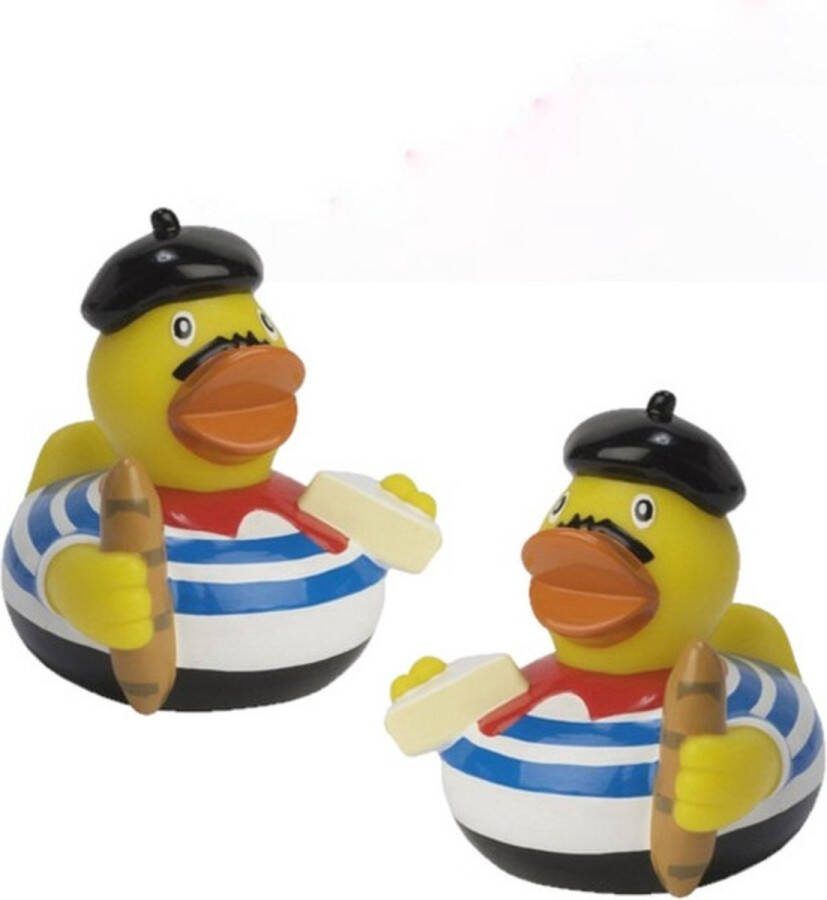 2x stuks badeendje thema Frankrijk 8 cm Bad speeltjes eendjes en Franse feestartikelen