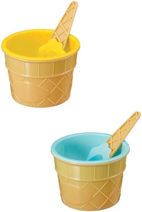 Merkloos Sans marque 2x stuks Gekleurde ijsbekers geel blauw inclusief lepel 7 cm IJsbakjes in verschillende keuren