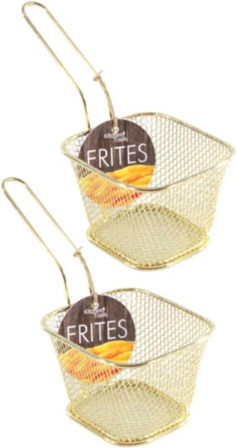 Merkloos Sans marque 2x stuks gouden patat snack serveermandjes frietmandjes 10 cm Tafeldecoratie Patat snack serveren in een mandje