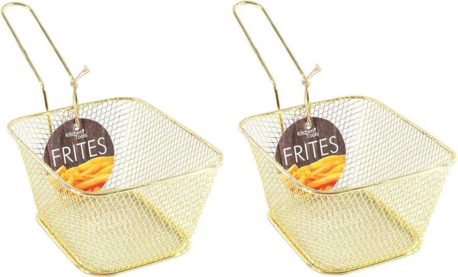 2x stuks gouden patat snack serveermandjes frietmandjes 14 cm Tafeldecoratie Patat snack serveren in een mandje