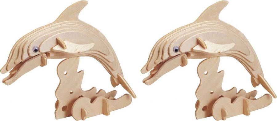 2x stuks houten dieren 3D puzzel dolfijn Speelgoed bouwpakket 23 x 18 5 x 0 3 cm
