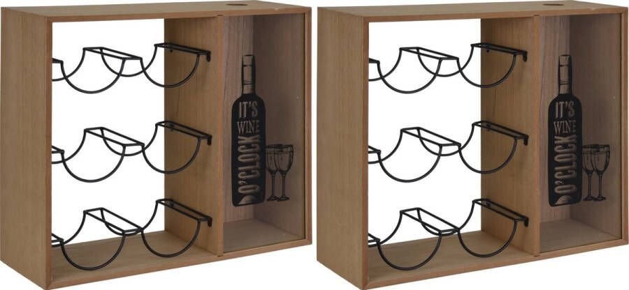 Merkloos Sans marque 2x stuks houten stapelbaar wijnflessen rek wijnrek voor 7 flessen 31 x 11 x 61 cm Rek houder voor wijnflessen