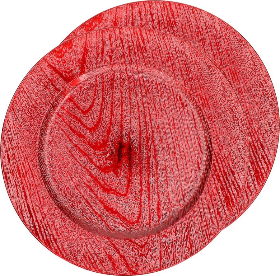 Gerimport 2x Kaarsenbord onderbord rood kunststof 33 cm Kaarsenplateaus