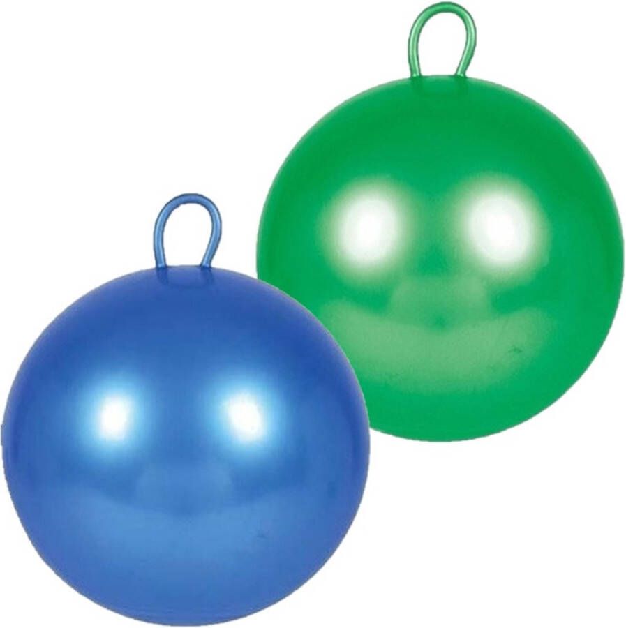 2x stuks skippyballen voor kinderen groen blauw 70 cm Zomer buiten speelgoed
