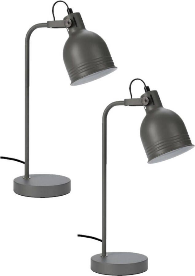 Merkloos 2x stuks tafellampen bureaulampjes grijs metaal 38 cm Tafellampen