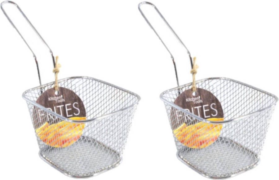 Merkloos Sans marque 2x stuks zilver patat snack serveermandjes frietmandjes 10 cm Tafeldecoratie Patat snack serveren in een mandje