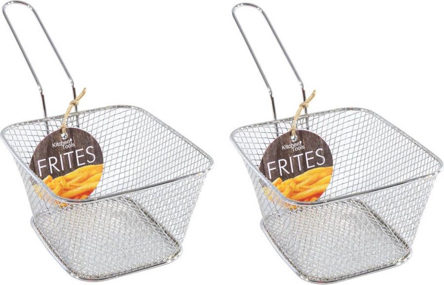 Merkloos Sans marque 2x stuks zilver patat snack serveermandjes frietmandjes 14 cm Tafeldecoratie Patat snack serveren in een mandje
