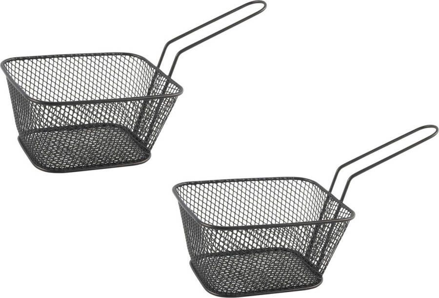 Merkloos Sans marque 2x stuks zwarte patat snack serveermandjes frietmandjes 14 cm Tafeldecoratie Patat snack serveren in een mandje