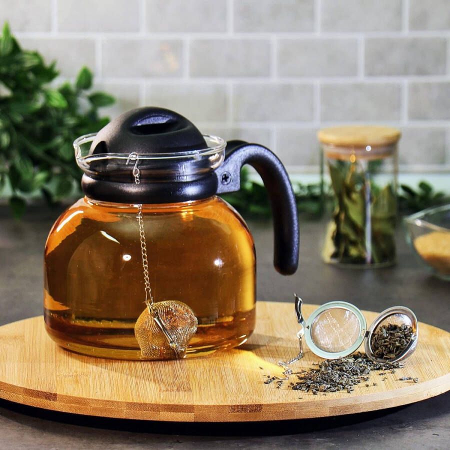 2x theezeef van RVS 304 thee-ei voor losse thee kruiden en specerijen fijnmazige theefilter met ketting kruidenzeef (2 stuks 4 5 cm Ø)
