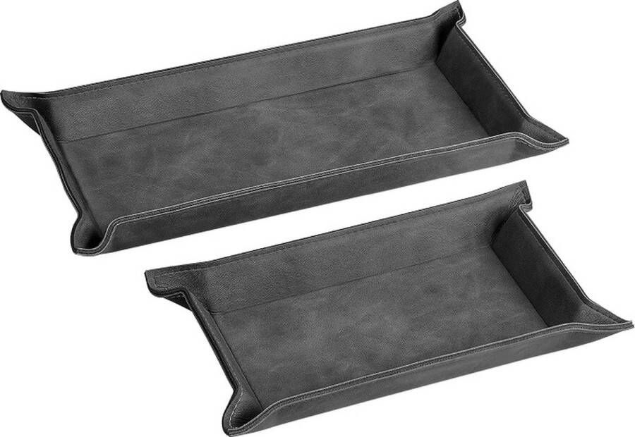 2x tray van imitatieleer Set van 2 imitatieleren organizers Dienblad voor sleutels telefoon en portemonnee Rechthoekig plateau Zwart