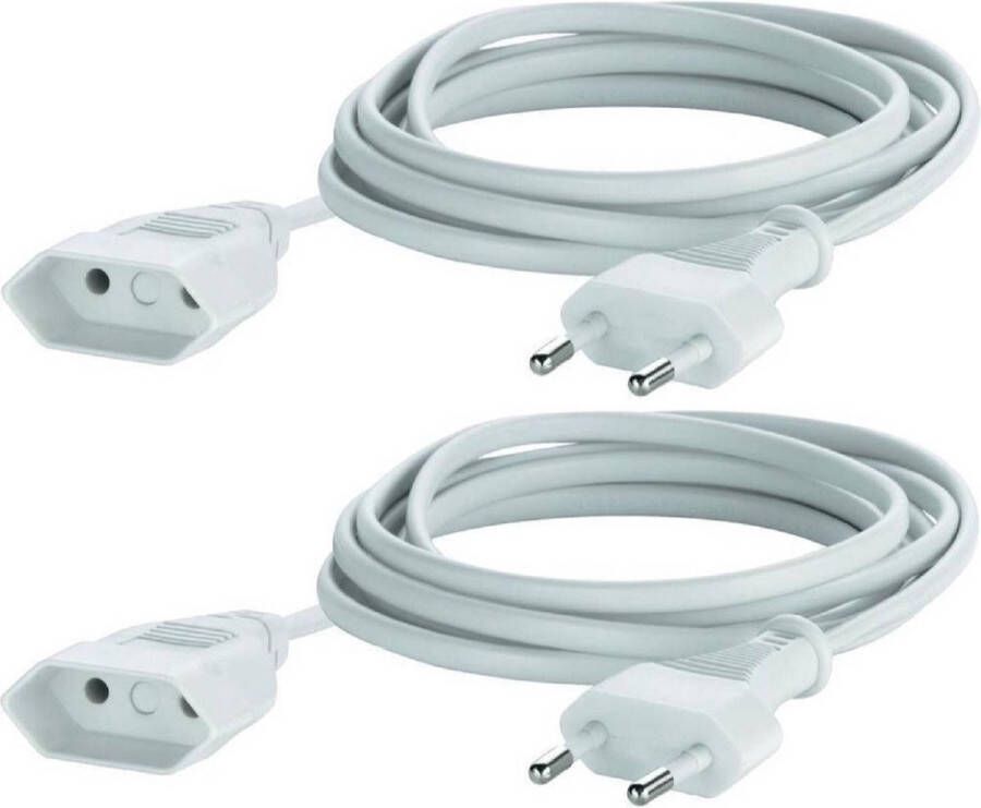 2x Verlengsnoeren kabels plat 5 meter wit voor binnen Verlengsnoeren verlengkabels plat 500 cm Elektriciteitskabels voor binnenshuis