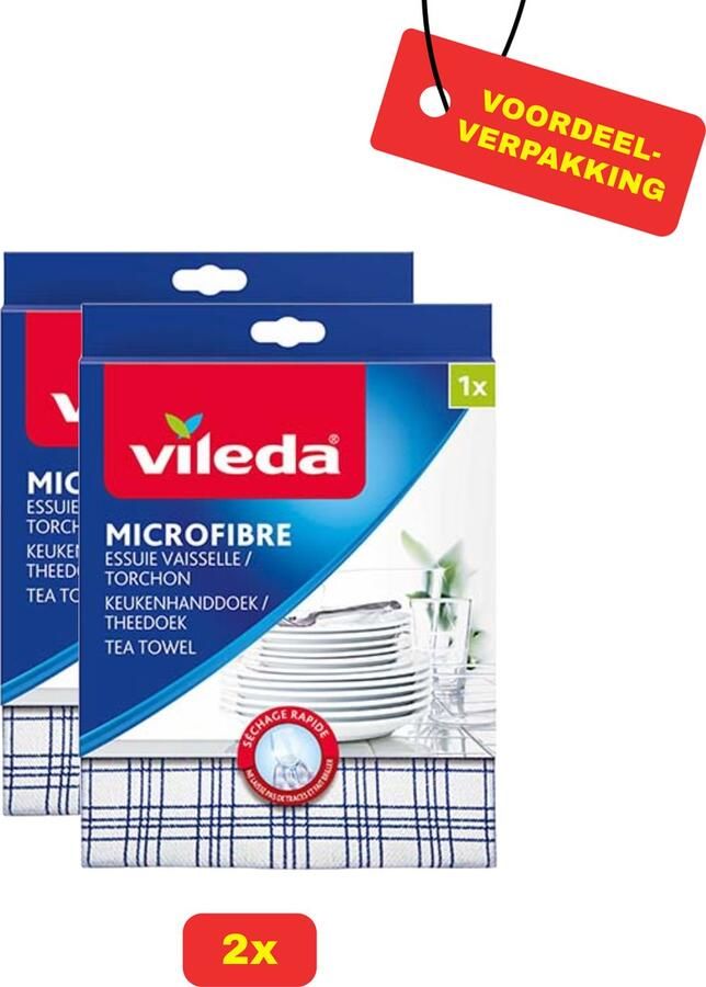 2x Vileda Vaatdoek Microfiber 2x 1 stuk Voordeelverpakking!