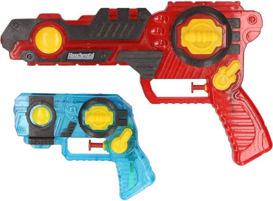 Merkloos 2x Waterpistolen waterpistool 2-delig van 26 cm rood blauw kinderspeelgoed waterspeelgoed van kunststof