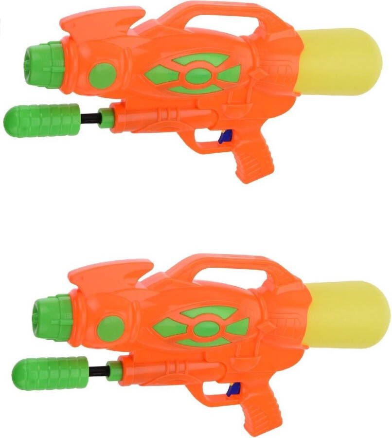2x Waterpistolen waterpistool wit van 47 cm met pomp kinderspeelgoed waterspeelgoed van kunststof waterpistolen met pomp