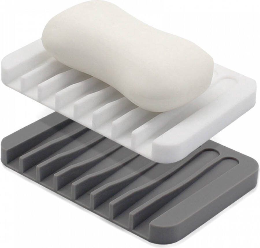 2x Zeepbakje Siliconen Zeep Bakje Handzeep Zeephouder Met Afvoer Badkamer Accessoires Zeephouder Zeep Mat Zeeprekje Zeepdoos Douche Duurzaam Grijs En Wit