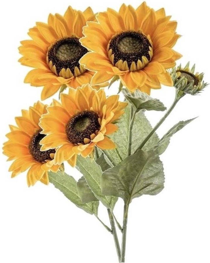 2x Zonnebloemen nep namaak kunstbloemen takken van 62 cm met 3 bloemen geel