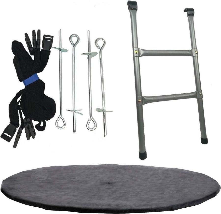 3 accessoires voor trampolines van 300 cm ladder + netheidsafdekking + verankeringsset topkwaliteit