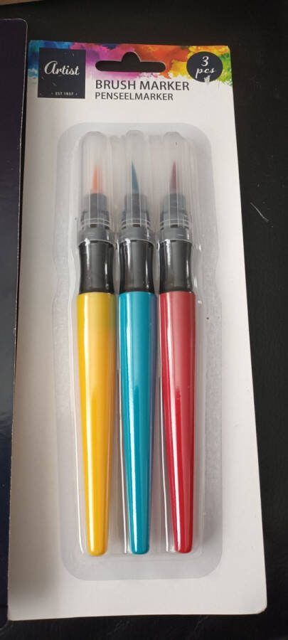 3 Brushpennen roze blauw paars Brush pennen